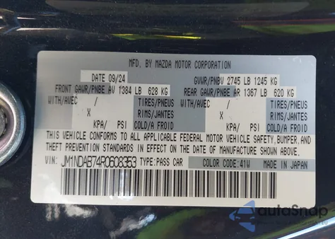 2024 Mazda Mx-5 Miata Sport from USA, damaged, VIN JM1NDAB74R0608353